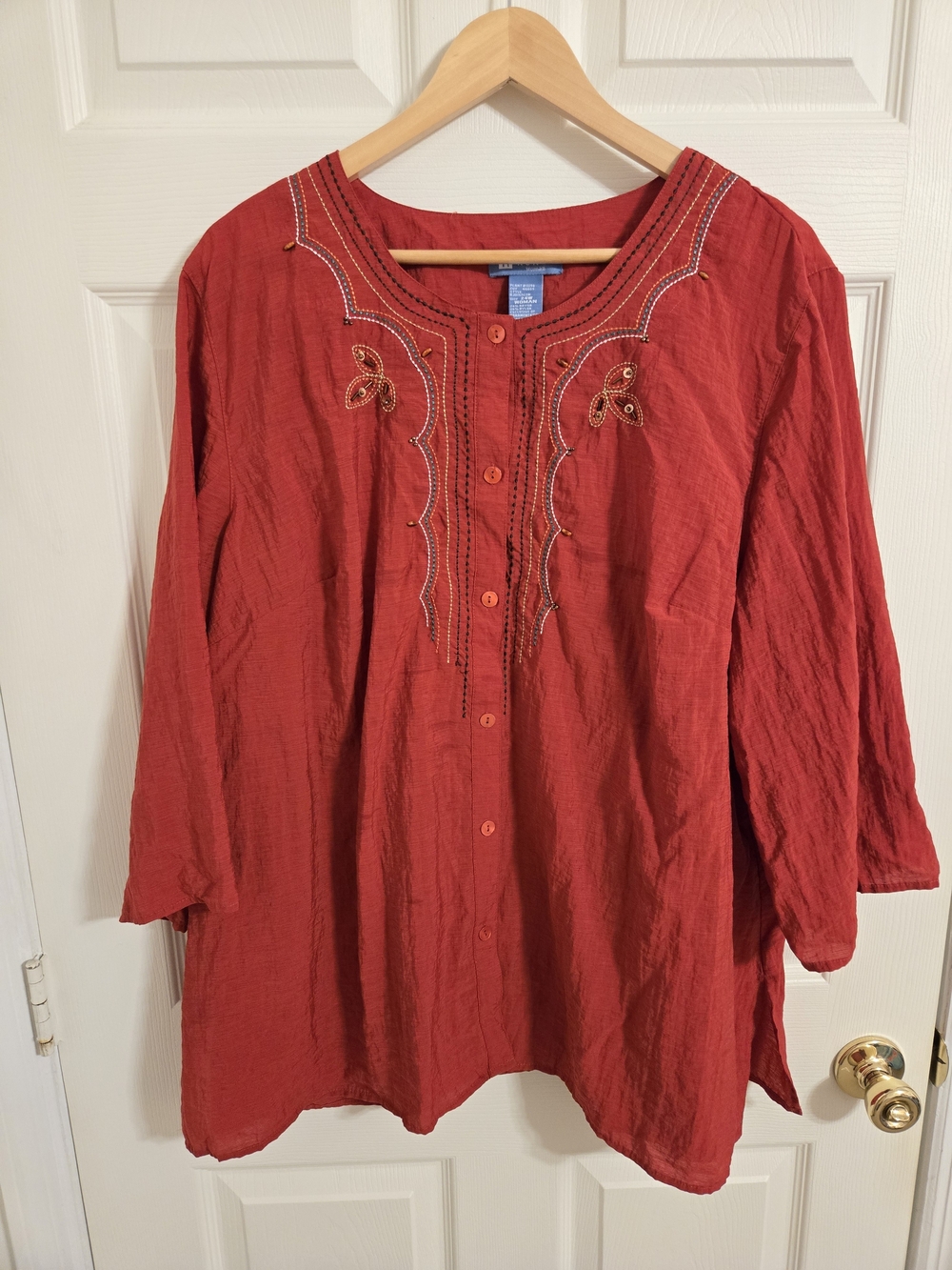 Koret Women’s Red Embroidered Button-Front Tunic Top Size 24W